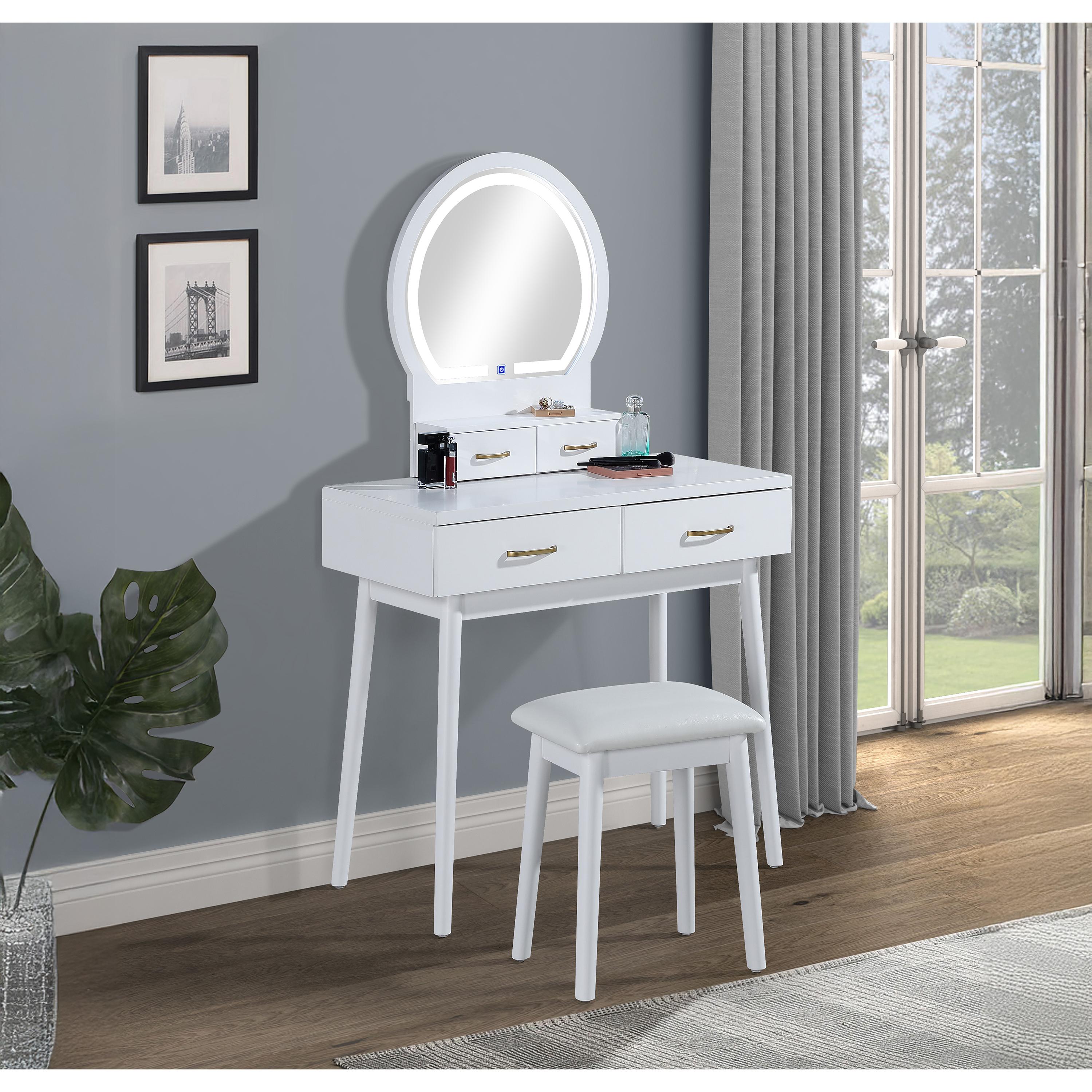 Crown Mark Cecilia 4905SET-WH Vanity Table & Stool - White IMAGE 1